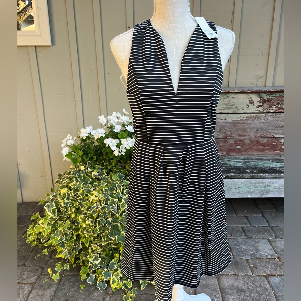 NWT Francescas Mi Ami Black & White Striped Sleeveless Dress
-pockets